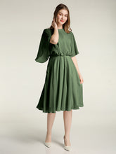 Scoop Col Flotter Manches Court Mousseline Robes Olive Verte