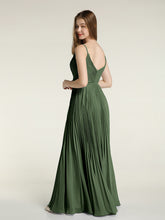 Col En V Complète Plissé Jupe Robes Avec Nœud Ceinture Olive Verte