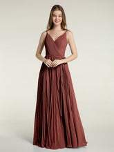 Col En V Complète Plissé Jupe Robes Avec Nœud Ceinture terracotta