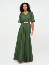 Robes Longues en Mousseline à Col en Cœur Illusion Olive Verte