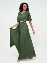 Robes Longues en Mousseline à Col en Cœur Illusion Olive Verte