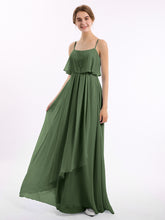 Spaghetti Bretelle Mousseline Robe Avec Cascade Jupe Olive Verte