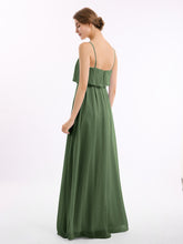 Spaghetti Bretelle Mousseline Robe Avec Cascade Jupe Olive Verte