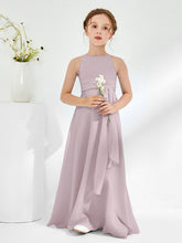 Robes de Demoiselle d'Honneur Junior à Encolure Bateau avec Ceinture Crépuscule