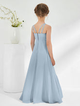 Robes de Demoiselle d'Honneur Junior à Encolure Bateau avec Ceinture Bleu Poudré