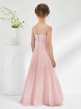 Robes de Demoiselle d'Honneur Junior à Encolure Bateau avec Ceinture Rose Poudré