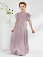 Robes de Demoiselle d'Honneur Junior à Col en V avec Manches Flottantes Crépuscule