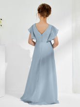 Robes de Demoiselle d'Honneur Junior à Col en V avec Manches Flottantes Bleu Poudré