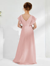 Robes de Demoiselle d'Honneur Junior à Col en V avec Manches Flottantes Rose Poudré