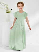 Robes de Demoiselle d'Honneur Junior à Col en V avec Manches Flottantes Sauge Poudrée