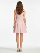 Col en V Mousseline Robes Demoiselle d'honneure Courtes Rose Poudré