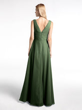 Robe en Mousseline Simple à Encolure Crantée de Pleine Longueur Olive Verte