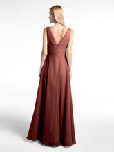 Robe en Mousseline Simple à Encolure Crantée de Pleine Longueur terracotta
