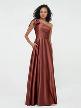 Robes Longues en Satin à Une Epaule avec Poches terracotta