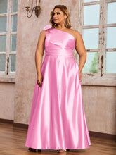 Robes Longues en Satin à Une Epaule avec Poches Rose Bonbon