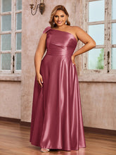 Robes Longues en Satin à Une Epaule avec Poches Cannelle Rose