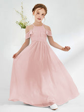 Robes de Demoiselle d'Honneur Junior Froncées à Hors de l'Épaule Rose Poudré