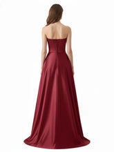 Robe Sans Bretelles Satin avec Perlée Poche Bordeaux