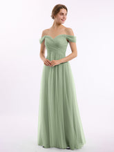 Hors De l'Épaule Col En Cœur Tulle Robe Sauge Poudrée