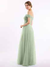 Hors De l'Épaule Col En Cœur Tulle Robe Sauge Poudrée