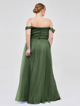 Hors De l'Épaule Col En Cœur Tulle Robe Olive Verte