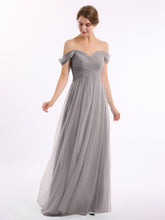 Hors De l'Épaule Col En Cœur Tulle Robe Argent