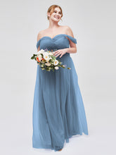 Hors De l'Épaule Col En Cœur Tulle Robe Bleu de Schiste Grande Taille