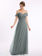 Hors De l'Épaule Col En Cœur Tulle Robe Gris Acier