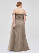 Hors De l'Épaule Col En Cœur Tulle Robe Taupe