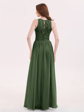 Robe Longue Dentelle avec Illusion Col en Cœur Olive Verte