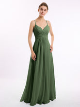 Spaghetti Bretelle Col En V Mousseline Robes Olive Verte