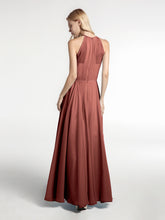 Robe Longue en Mousseline à Col Licou avec Jupe Circulaire terracotta