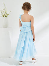 Robes de Demoiselle d'Honneur Junior Asymétriques à Une Épaule Florale Bleu Ciel
