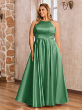 A-ligne Robes Maxi à Licou en Satin avec Poches Emeraude