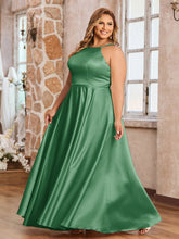 A-ligne Robes Maxi à Licou en Satin avec Poches Emeraude Grande Taille