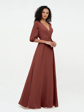Col en V Profond Demi-Manches Robes Maxi en Mousseline terracotta