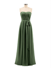 Mousseline Sans Bretelles Robe Demoiselle d'honneur avec Ceinture Olive Verte