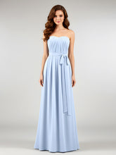 Mousseline Sans Bretelles Robe Demoiselle d'honneur avec Ceinture Bleu Ciel