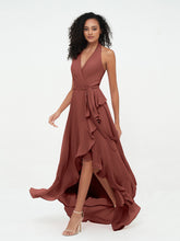 Robes Asymétriques à Licou en Mousseline à Col en V Profond terracotta
