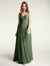 CROISÉ-Plissée Tulle Robes Longues Avec Bretelles Perlées Olive Verte