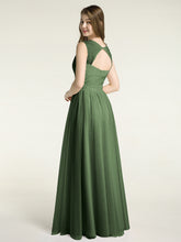 CROISÉ-Plissée Tulle Robes Longues Avec Bretelles Perlées Olive Verte