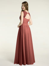 CROISÉ-Plissée Tulle Robes Longues Avec Bretelles Perlées terracotta