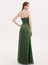Robe Sans Bretelles Col en Cœur avec Fente Olive Verte