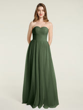 Sans Bretelles Col En Cœur Longue Tulle Robes De Demoiselle d'Honneur Olive Verte