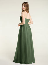 Sans Bretelles Col En Cœur Longue Tulle Robes De Demoiselle d'Honneur Olive Verte