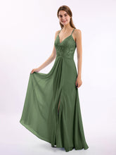 Dentelle Corsage Mousseline Jupe Robes Avec Fente Olive Verte