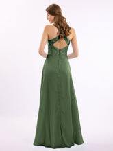Dentelle Corsage Mousseline Jupe Robes Avec Fente Olive Verte