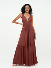 Robes Boho en Mousseline à Col en V Profond avec Jupe à Plusieurs Niveaux terracotta