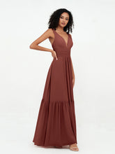 Robes Boho en Mousseline à Col en V Profond avec Jupe à Plusieurs Niveaux terracotta
