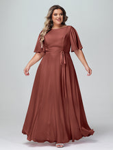 Robes Longues en Mousseline à Manches Flottantes avec Nœud à Ceinture terracotta Grande Taille